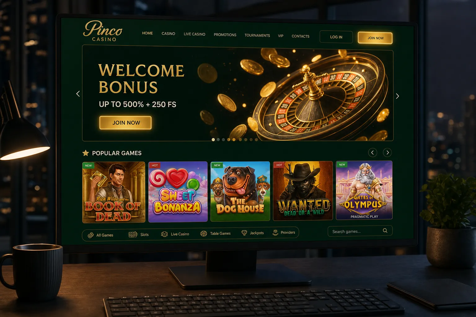 Визуал приветственного бонусного предложения Pinco casino